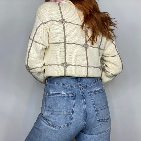 Vintage 80s Eagles Eye Size Small Ivory Cream Floral Print Turtleneck Sweater - Picture 4 of 14